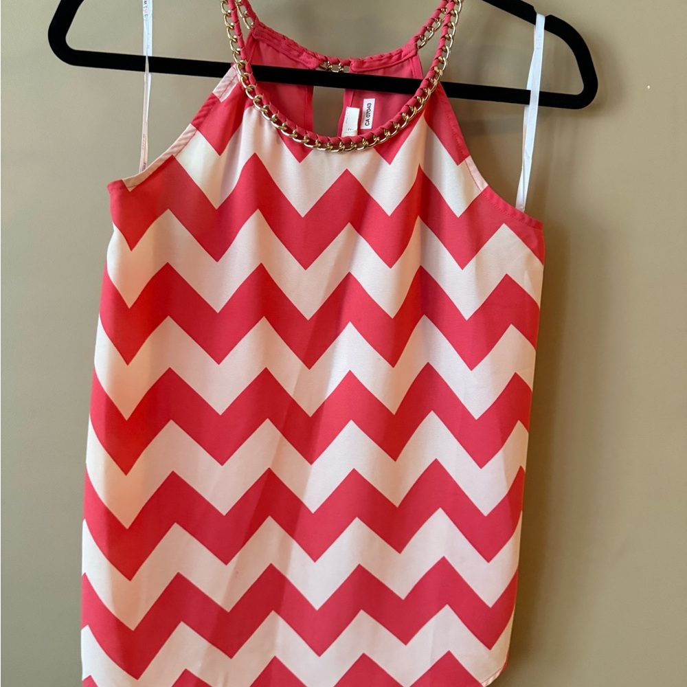 Mine Pink and White Chevron Top with Gold Chain